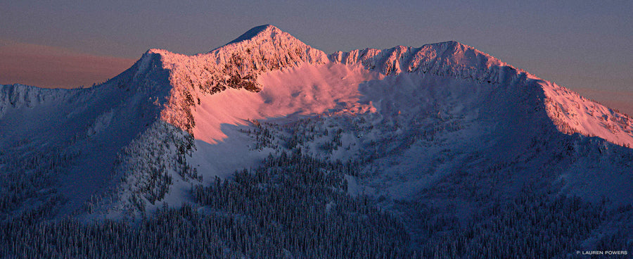“Ymir Peak glowing in those wintry pink and purple hues. I like to think home is where the alpenglow is. This was one of my favorite days at Whitewater Resort, BC, staying up late to build a backcountry booter with my buds.” Photo: Lauren Powers