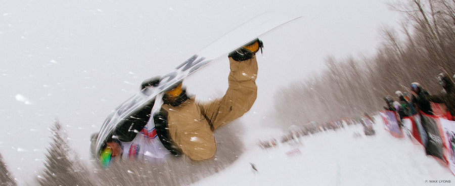Ross Powers tweaking a method in the Powers Retro Pipe contest during day two of East Street Archives’ Homesick gathering at Stratton Mountain Resort, VT. Photo: Max Lyons