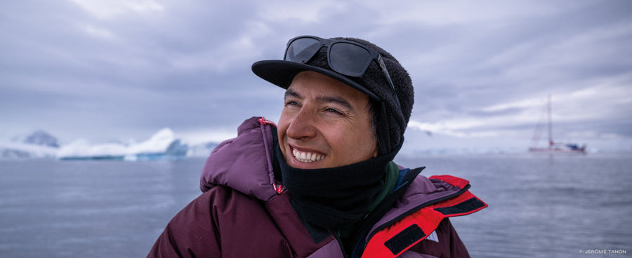 “Victor de Le Rue’s happy face after riding something steep and deadly in Antarctica.” Photo: Jérôme Tanon