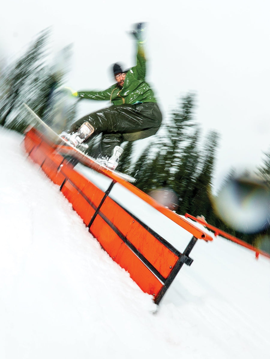 Christopher “Topher” Andujar-Sanchez front blunts the down-flat-down at Snowboy Productions’ The Orange Grove in Kingvale, CA. 