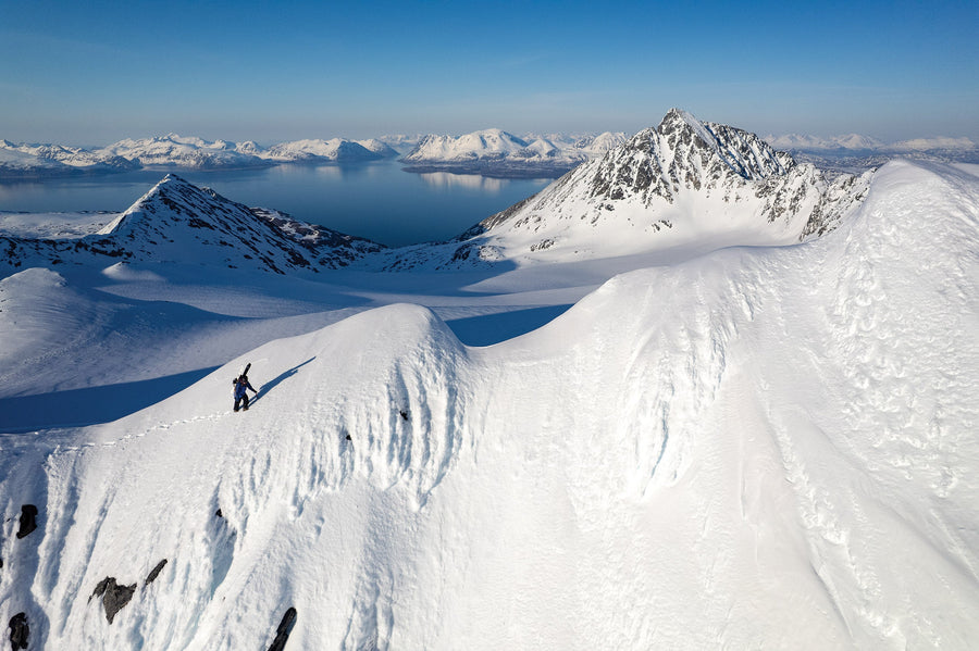 Antti Autti navigates a ridgeline toward his final lap of the day on the northern end of the Lyngen Peninsula.