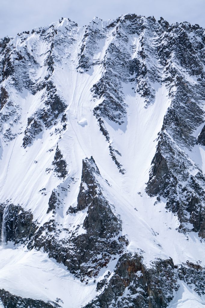 “Nick Russell blasting turns on the steep face of Middle Palisade. This section was in perfect condition. Nick made six turns through 1,000 feet of vertical despite the ever-present exposure below. As you can see, slough was running. I was probably more puckered than him.” Photo: Ming Poon
